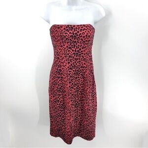 Vintage 90’s Guess Y2K Leopard Midi Dress Strapless Pencil Red Black Sz 3 Small